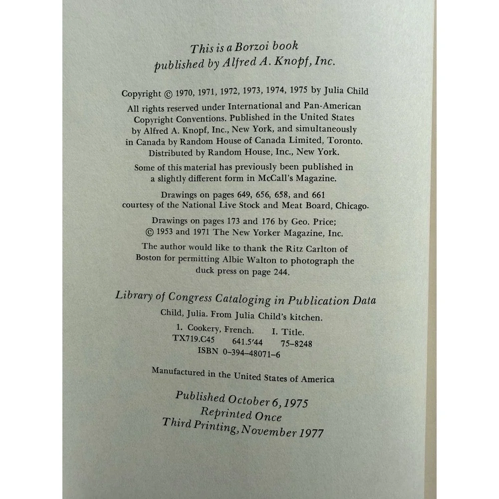 From Julia Child's Kitchen Vtg Cookbook‎ 1977 Alfred A. Knopf 3rd printing HB